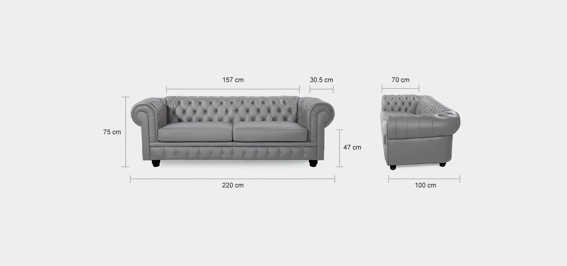 Medidas del sofá chesterfield